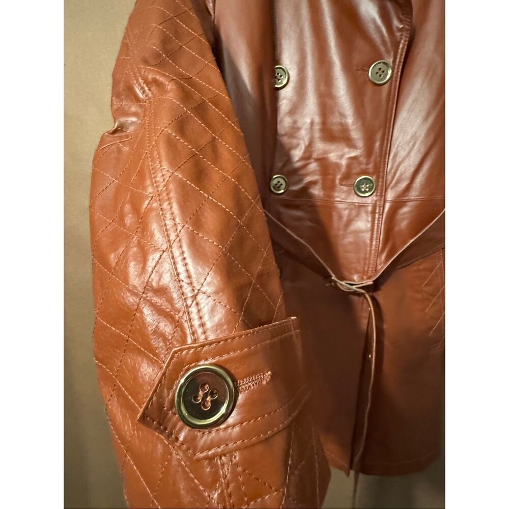 IMAN Leather Coat Tie Waist - Picture 4 of 15